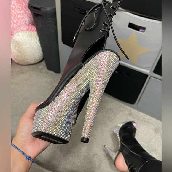 Bejeweled Rhinestone Platform Ankle Boots- Black - Picture 3 of 4